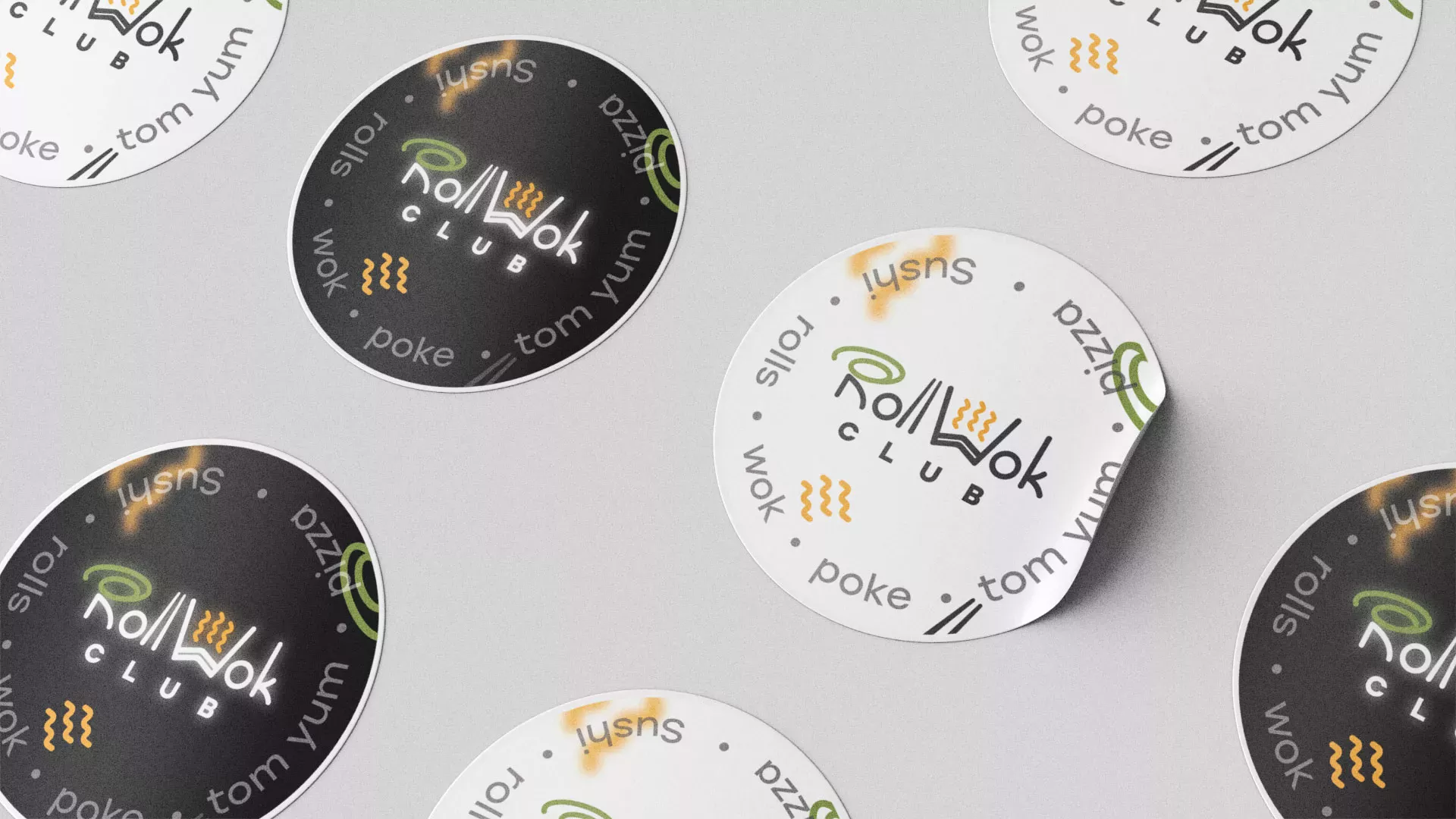 Разработка наклеек для суши-бара «Roll Wok Club» в Тотьме